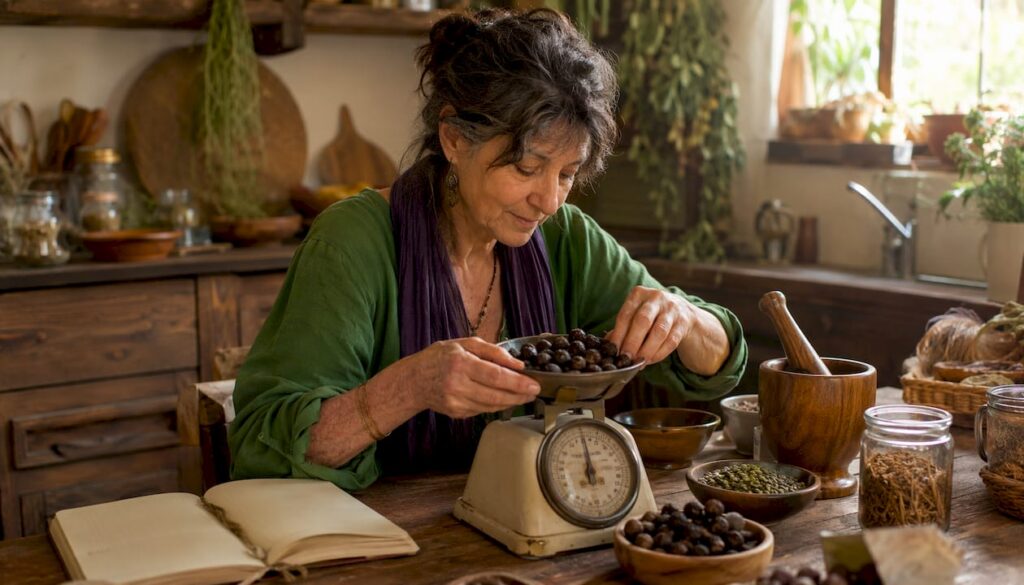 Herbalist preparing parasite cleanse herbs