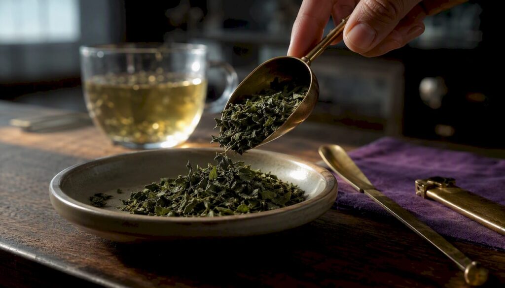 Dried nettle leaves measured for iron content